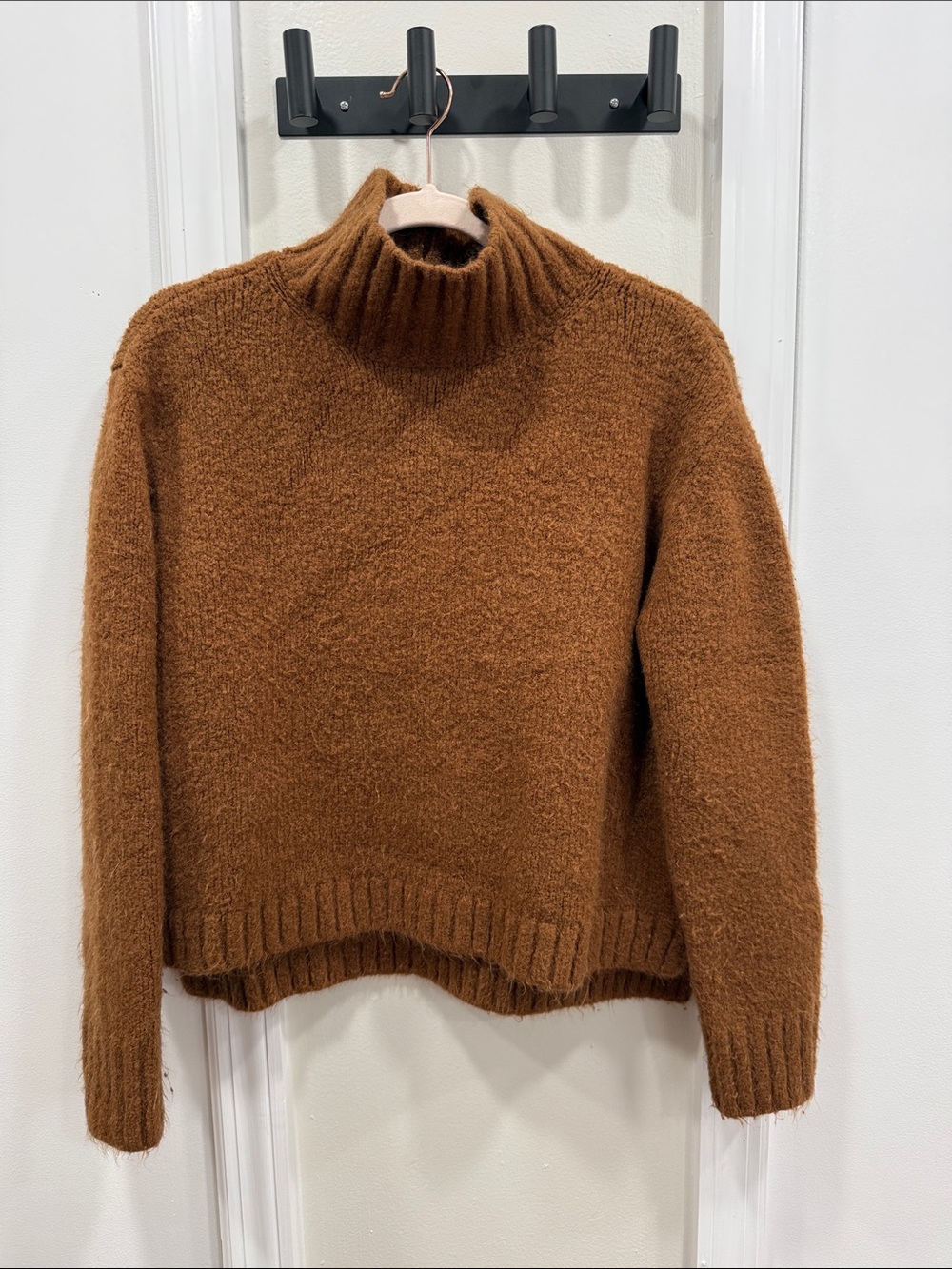 SHEIN Chestnut Brown Funnel Neck Cozy Pullover Sweater